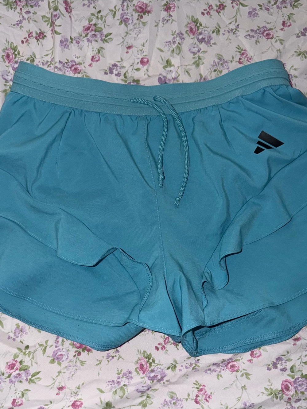 adidas Teal Women's Ruffle Athletic Shorts with Drawstring